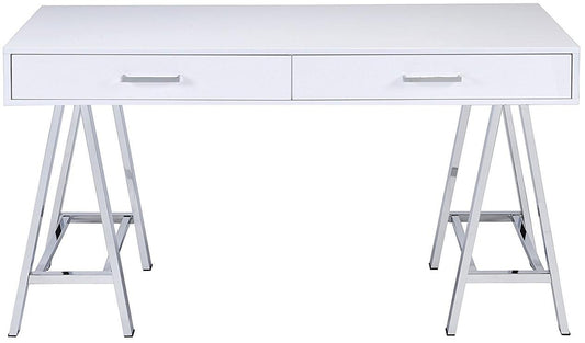 Cinder Desk in White High Gloss & Chrome