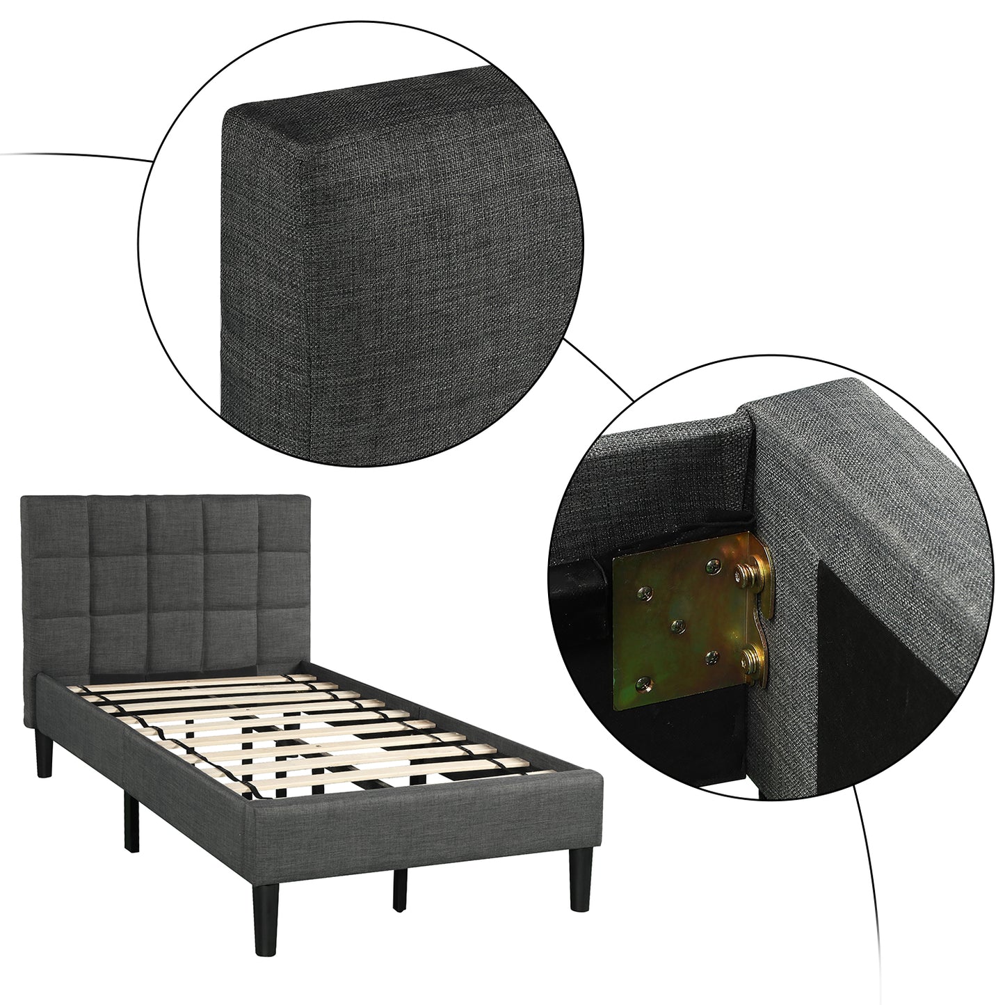 Upholstered Diamond Stitched Platform Bed (Twin, Gray) - Demine Essentials