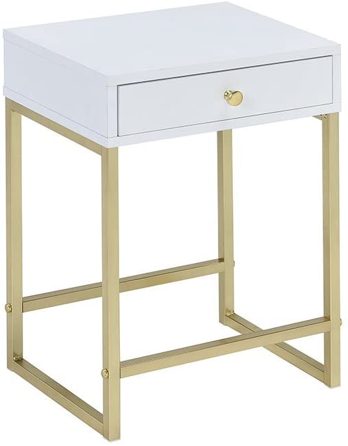 Cindy Side Table in White & Brass