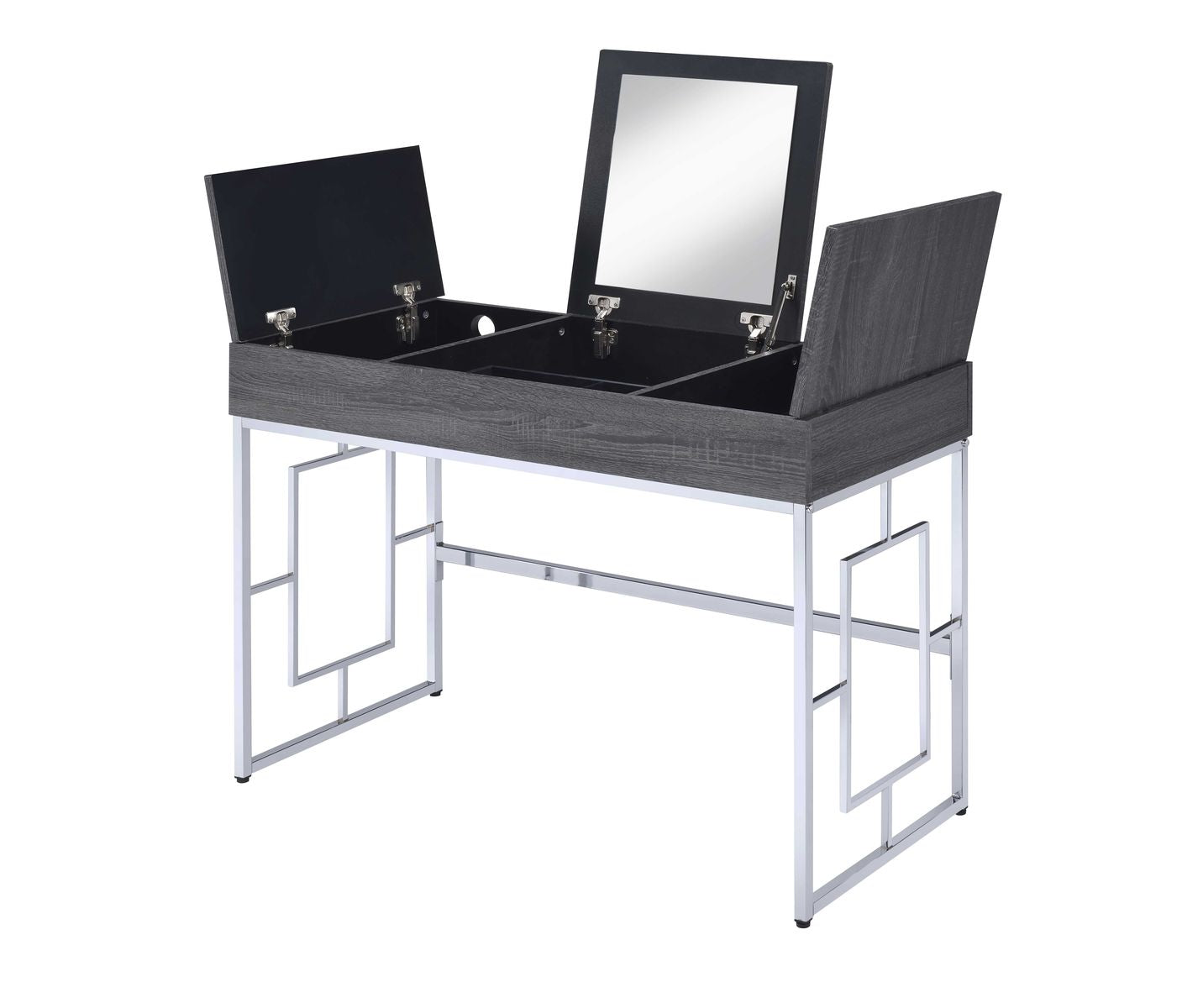 Saffron Vanity Desk in Black Oak & Chrome