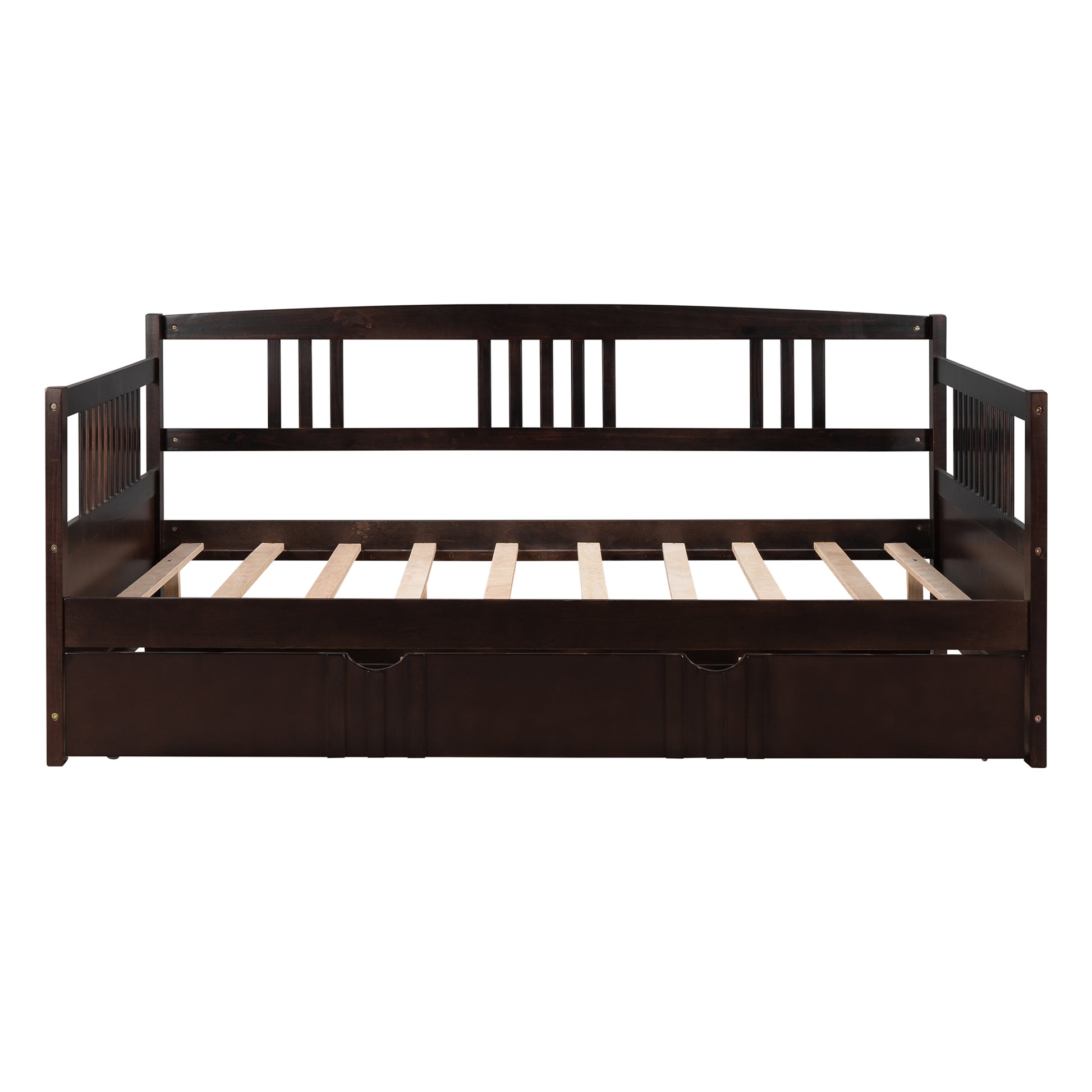 Full Size Daybed Wood Bed with Twin Size Trundle Espresso - Demine Essentials