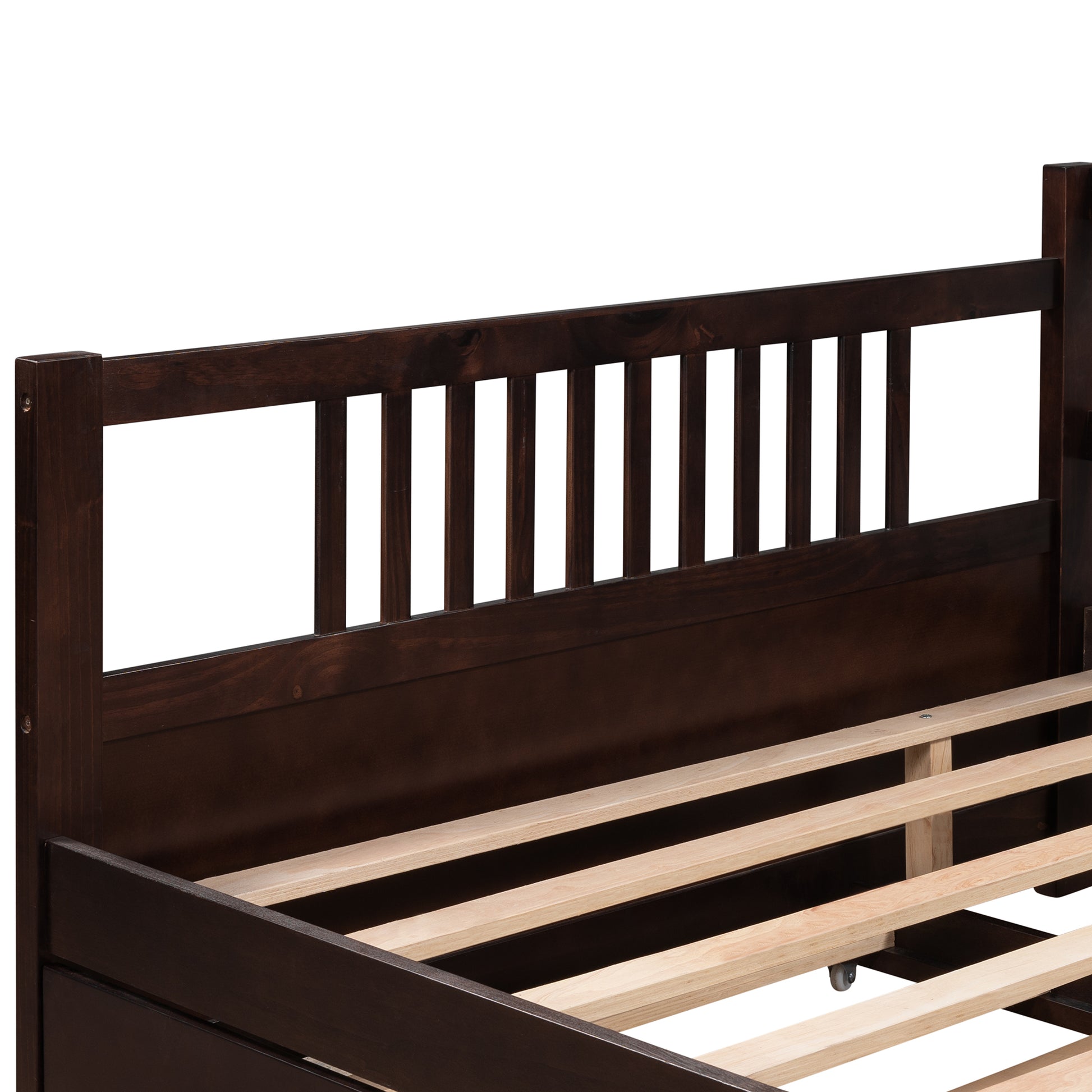 Full Size Daybed Wood Bed with Twin Size Trundle Espresso - Demine Essentials