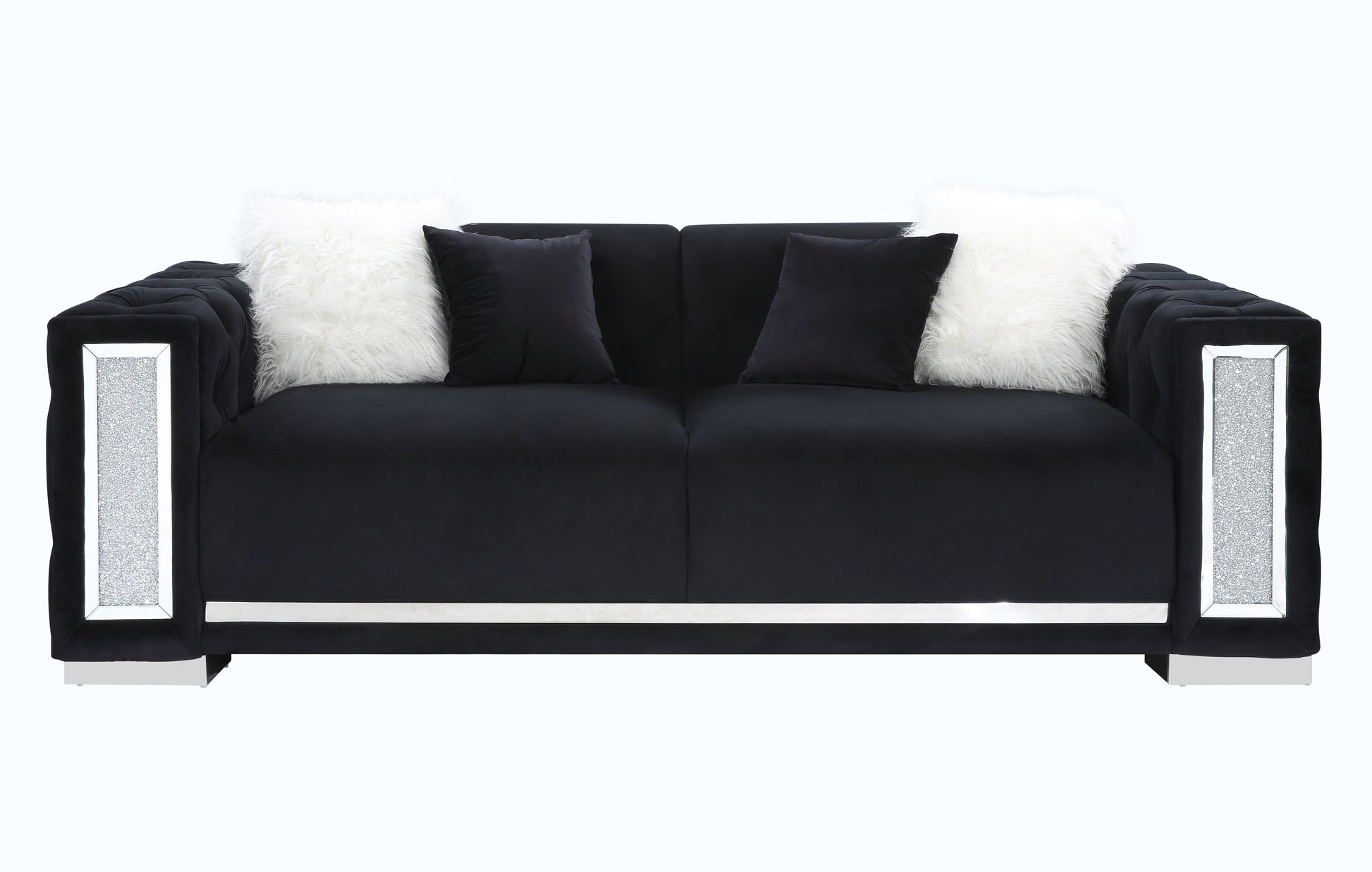 Trislar Sofa w/4 Pillows, Black Velvet 52525 - Demine Essentials