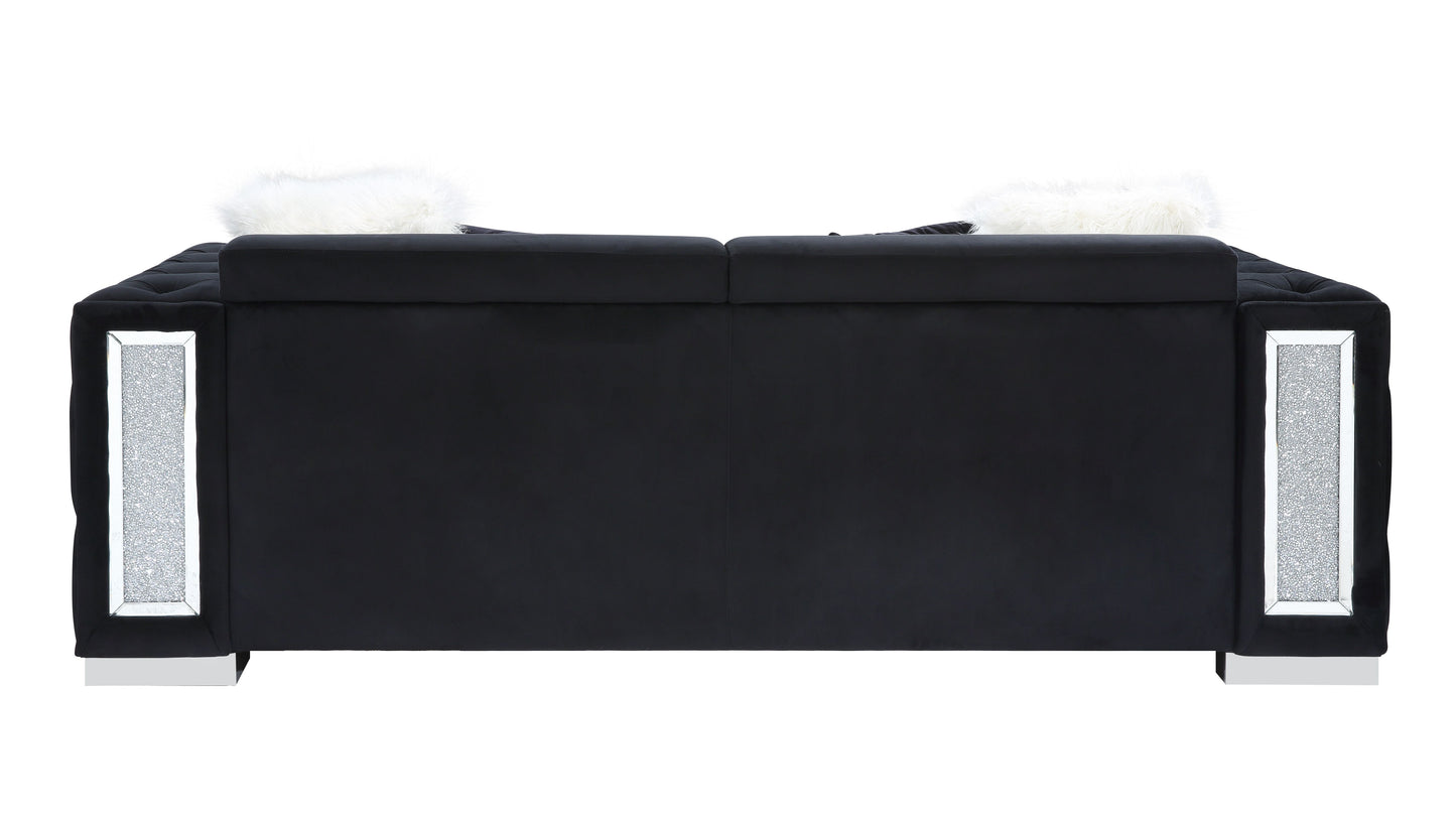 Trislar Sofa w/4 Pillows, Black Velvet 52525 - Demine Essentials