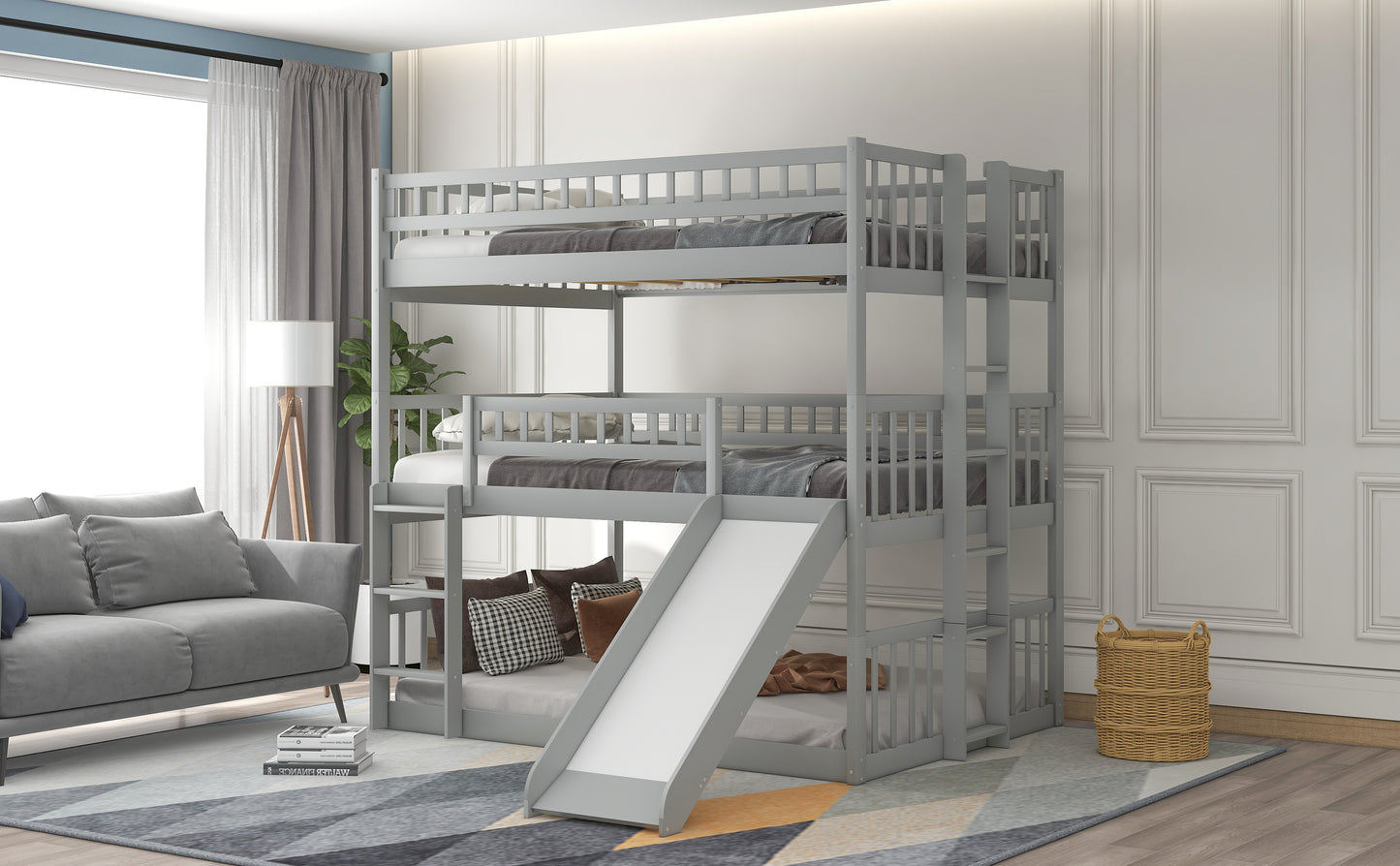 Express Full-Over-Full-Over-Full Triple Bed with Built-in Ladder and Slide