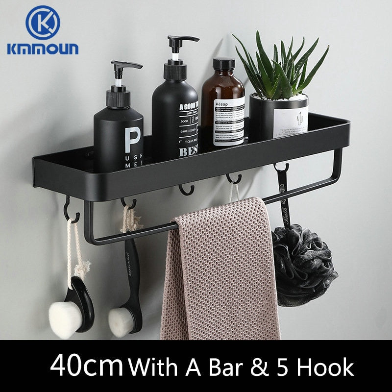 Black / White Bathroom Shelf Shampoo Holder Kitchen Storage Rack Bathroom Hardware Space Aluminum Shower Room Accessory