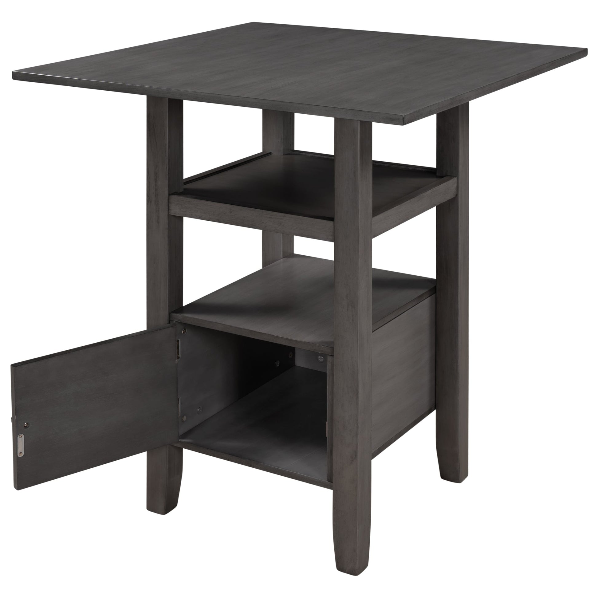 Counter Height Wood Kitchen Dining Table Set with Storage - Gray - Demine Essentials