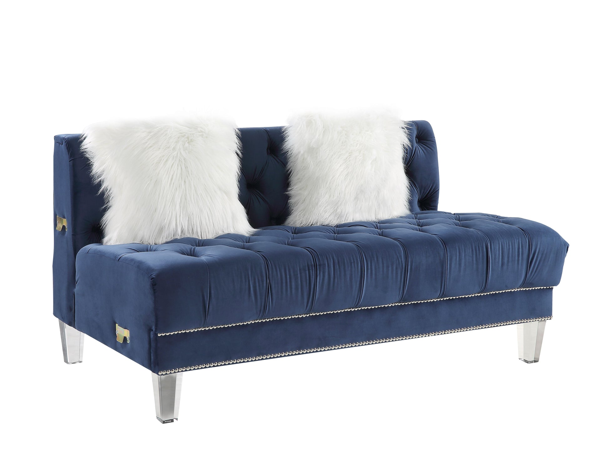 Ezamia Sectional Sofa w/2 Pillows - Navy Blue Velvet - Demine Essentials