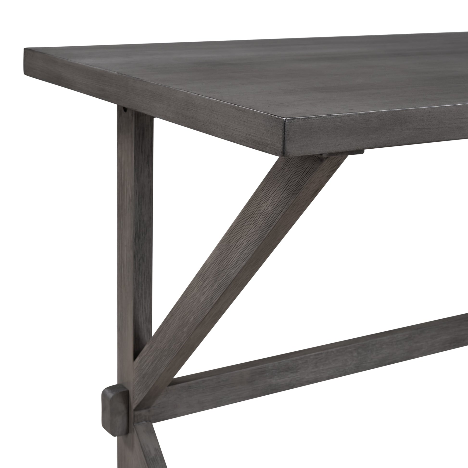 Farmhouse Rustic 3-piece Dining Table Set with 2 Stools Gray+Beige Cushion - Demine Essentials