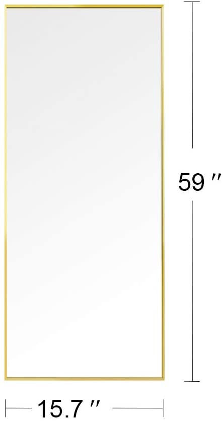 Full Length Floor Mirror Hanging Standing or Leaning Gold Frame 59" x 15.7" - Demine Essentials