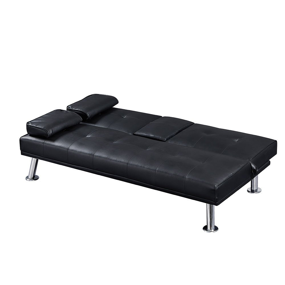 Futon Sofa Bed Modern Faux Leather Couch with Ottoman 3 pcs - Demine Essentials