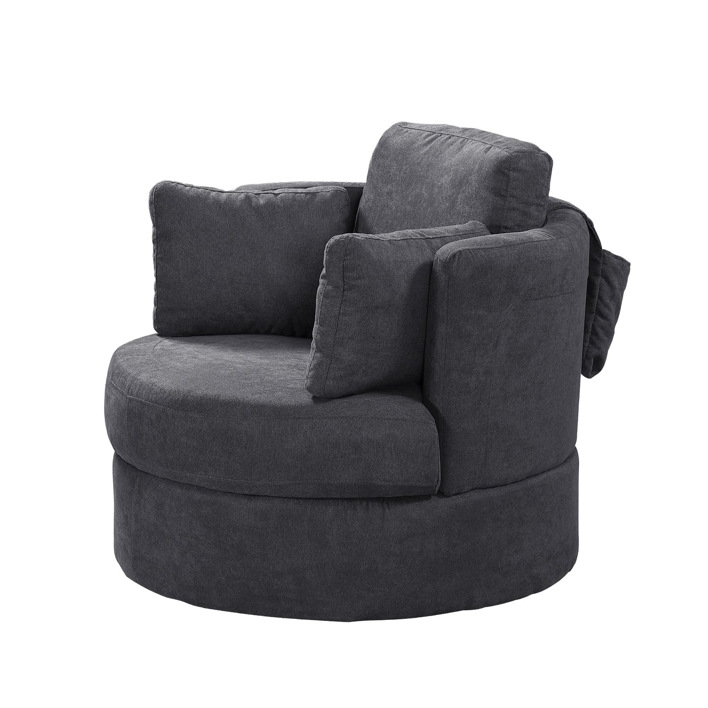 Dark Grey Swivel Accent Barrel Modern Round Chair with 3 Pillows and storage - Demine Essentials