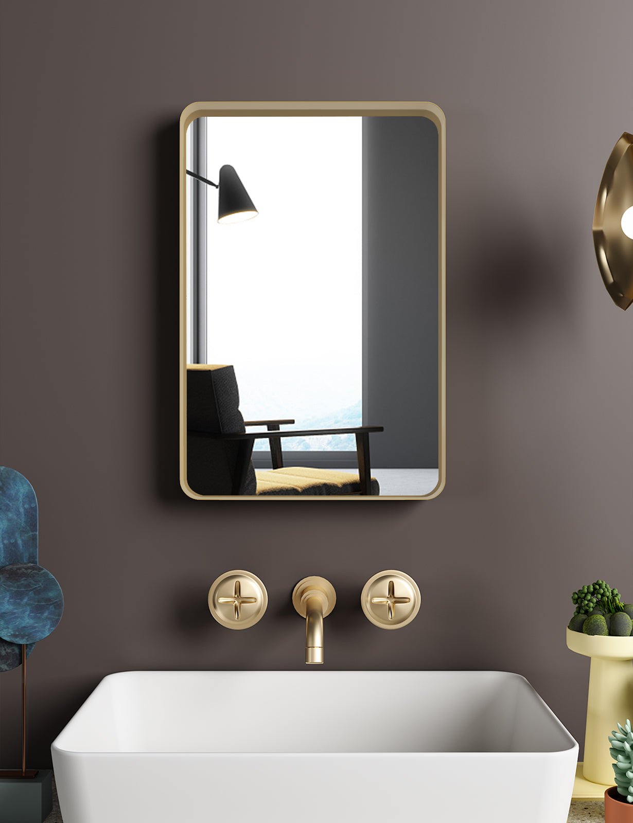 Gold Metal Rectangles Wall Mirror - Demine Essentials