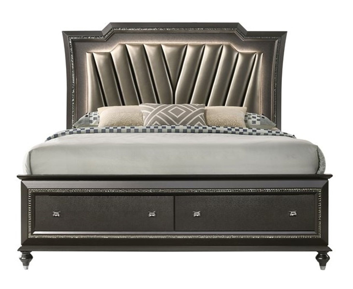 Kaitlyn Queen Bed, PU & Metallic Gray - Demine Essentials