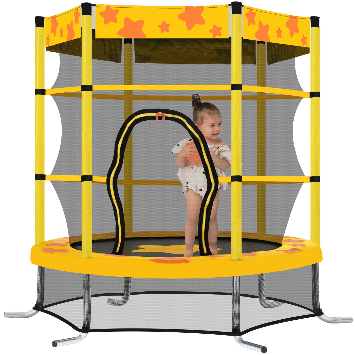 Kids Trampoline with Safety Enclosure Net with Water Sprinkler - Demine Essentials