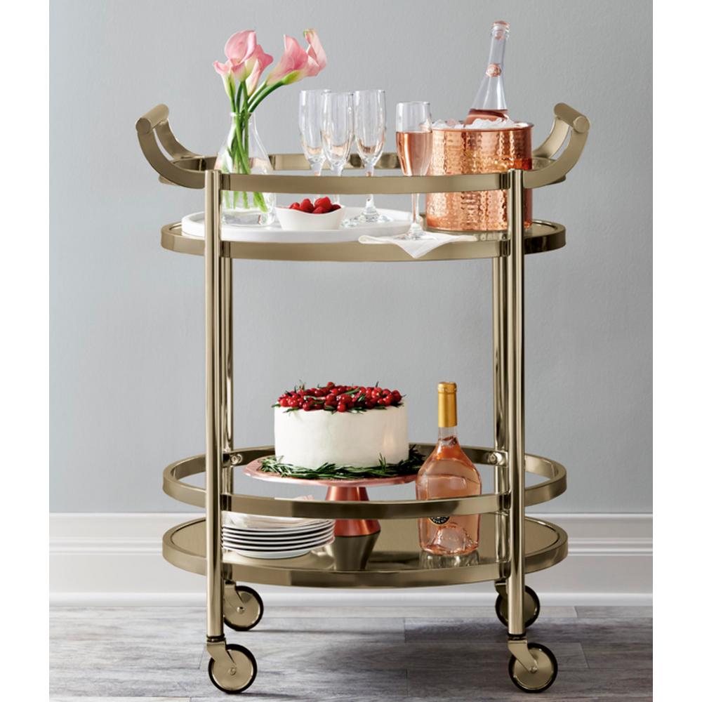 Lakelyn Serving Cart Rose Gold & Clear Glass - Demine Essentials