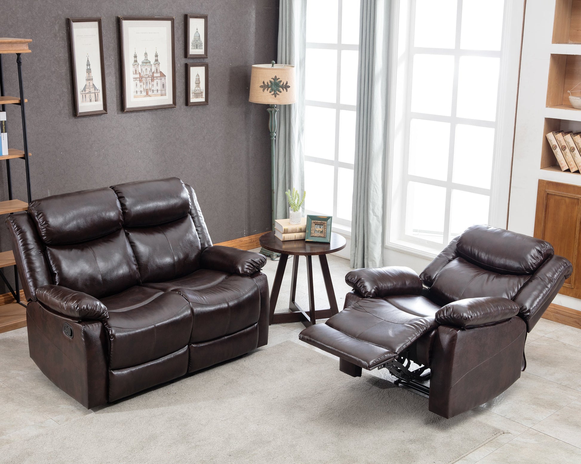 Leather Reclining Sofa Set (1+2-Seat) - Demine Essentials
