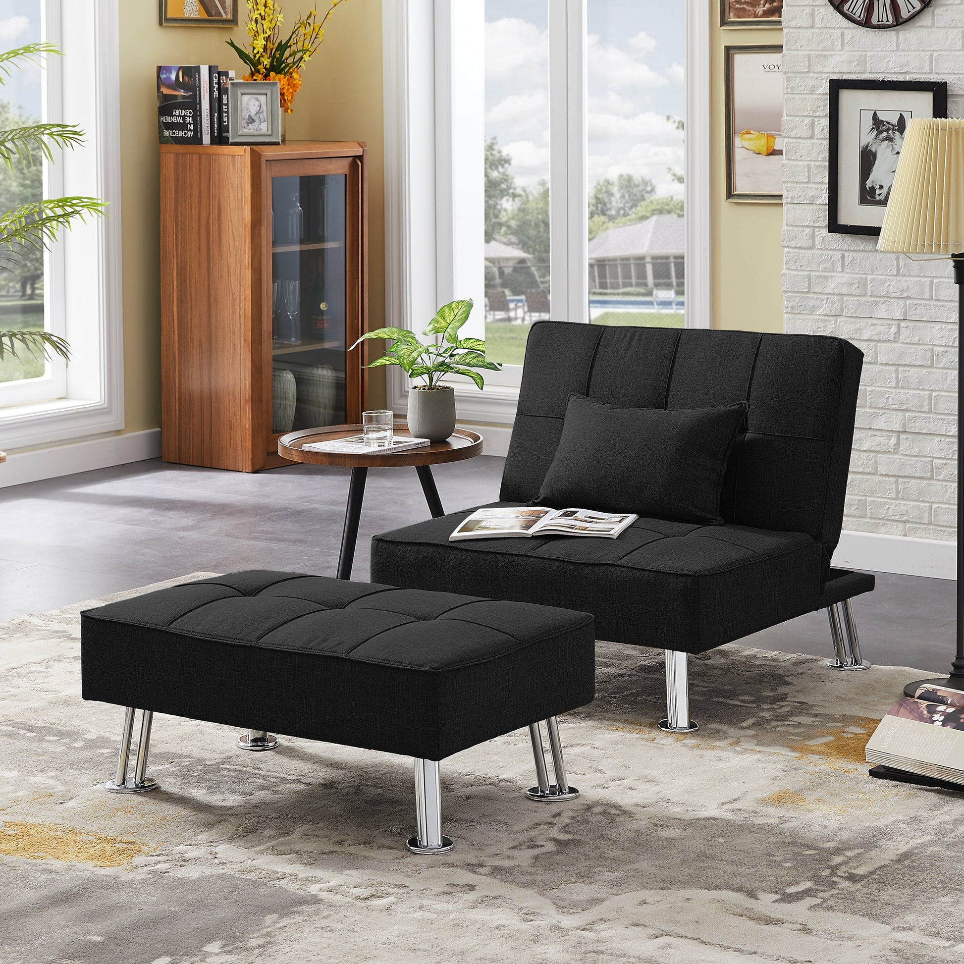 Modern Fabric  Sofa Bed with Ottoman Black - Demine Essentials