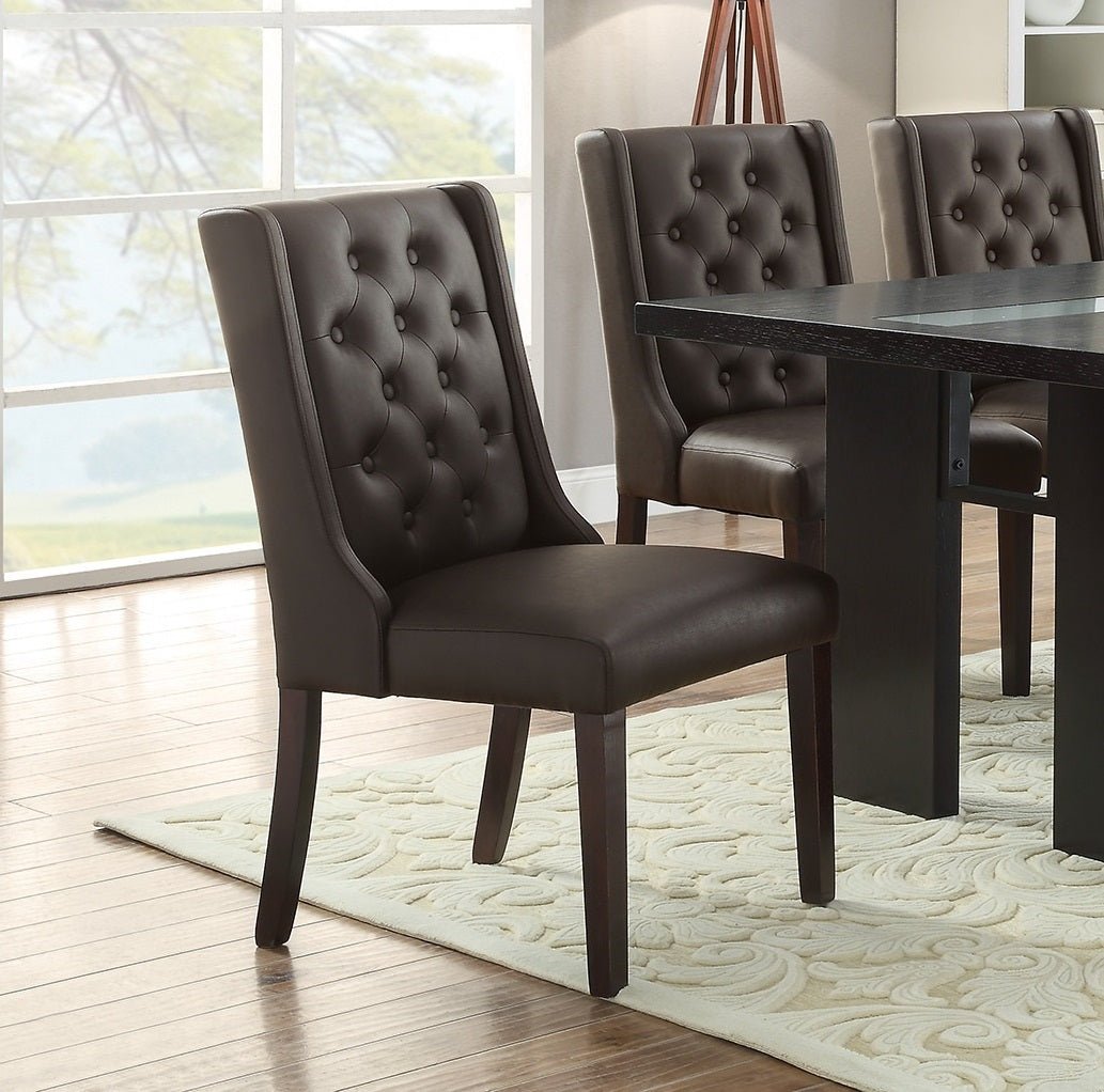 Modern Faux Leather Espresso Tufted Set of 2 Chairs Dining Seat Chair - Demine Essentials