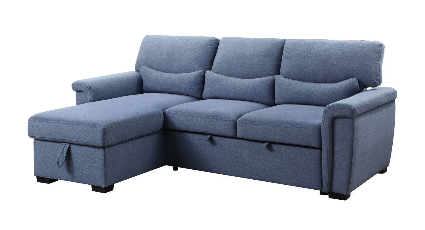 Noemi Reversible Storage Sleeper Sectional Sofa, Blue Fabric 55540 - Demine Essentials