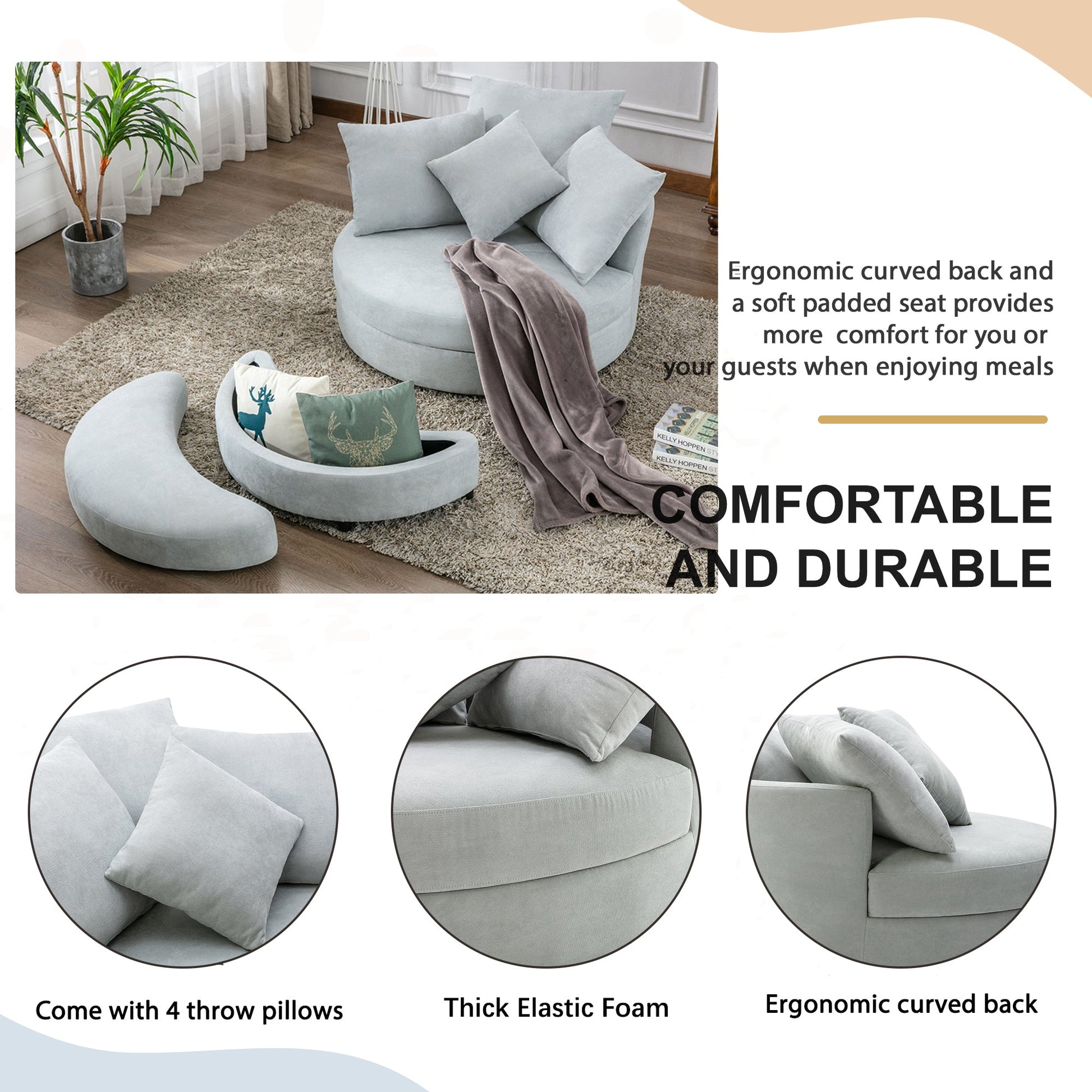 Orisfur. 360  Swivel Accent Barrel Chair with Storage Ottoman & 4 Pillows, Modern Linen Leisure Chair Round Accent for Living Room - Demine Essentials