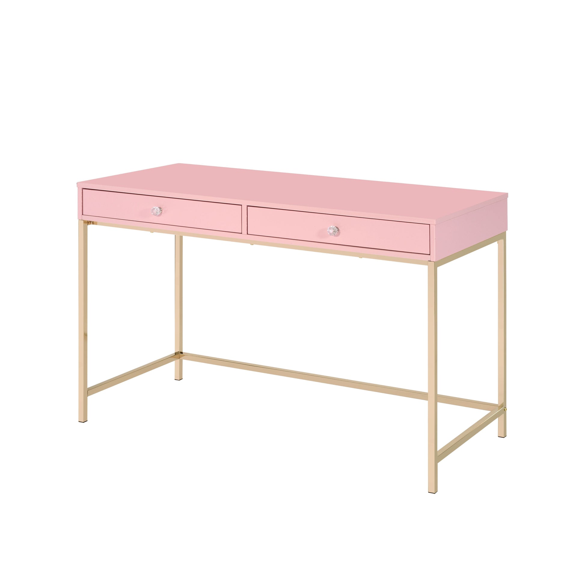 Ottey Writing Desk, Pink High Gloss  Gold Finish 93545 - Demine Essentials