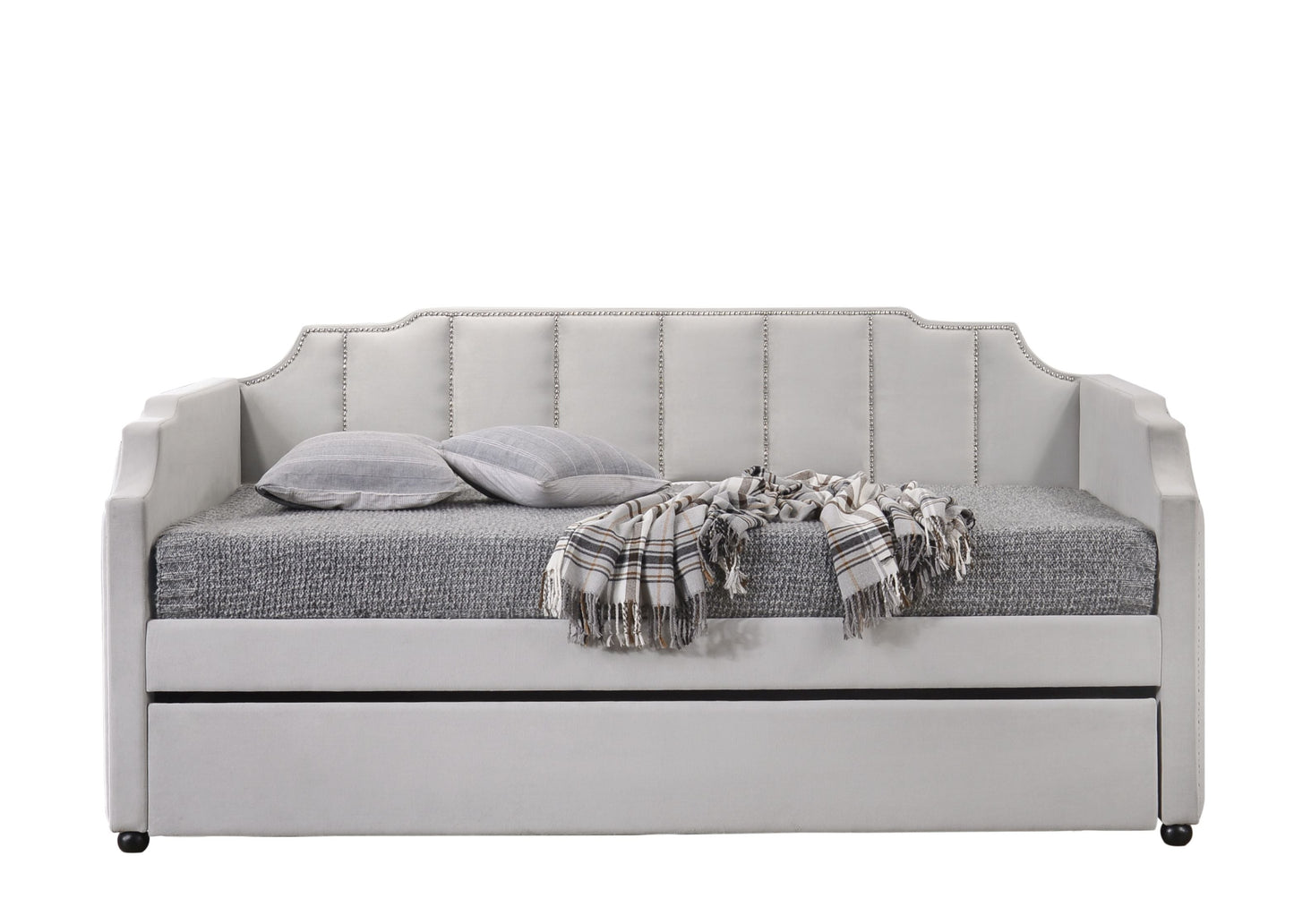 Peridot Daybed & Trundle (Twin Size), Dove Gray Velvet (1Set/2Ctn) 39410 - Demine Essentials