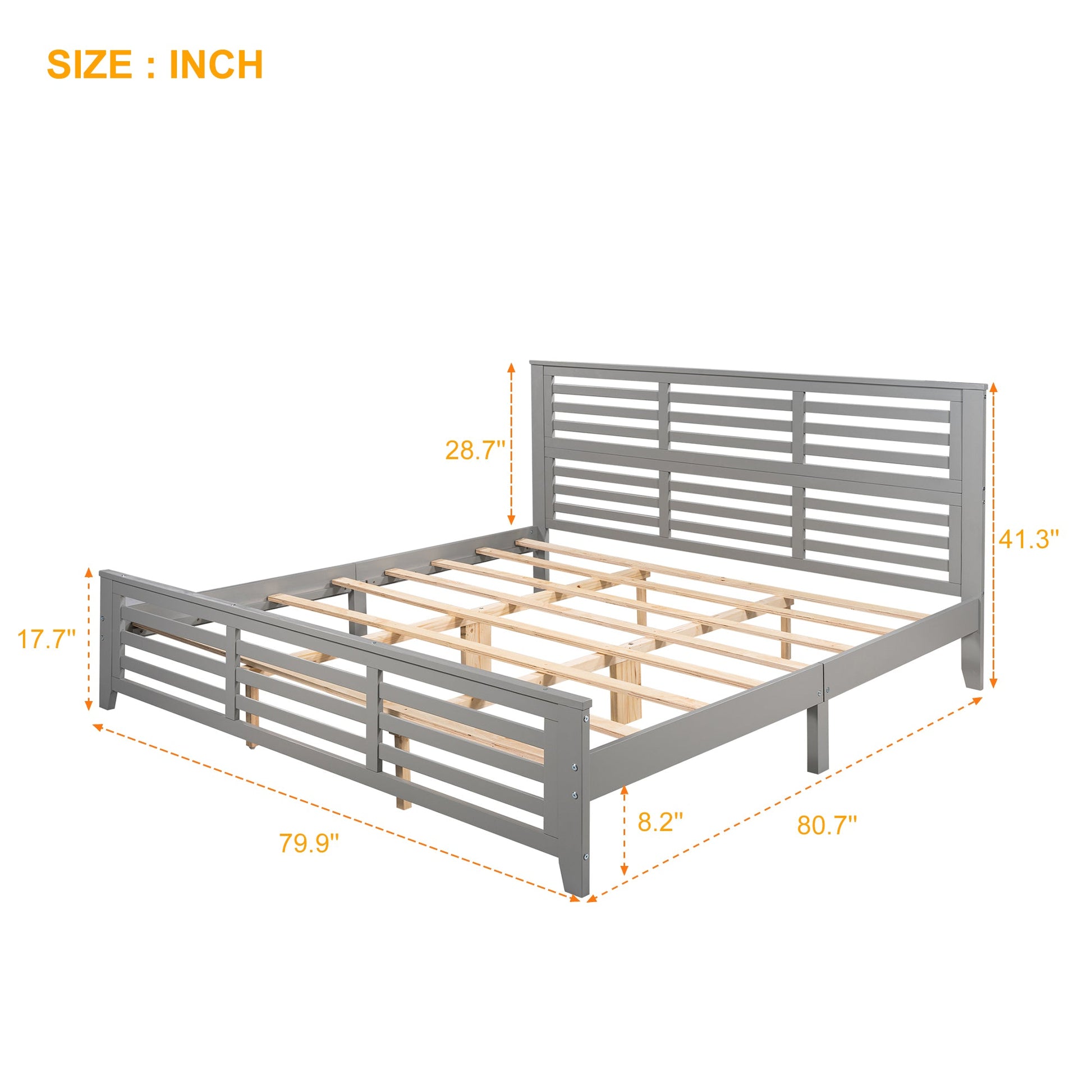 Platform bed with horizontal strip hollow shape, King size, gray （New） - Demine Essentials