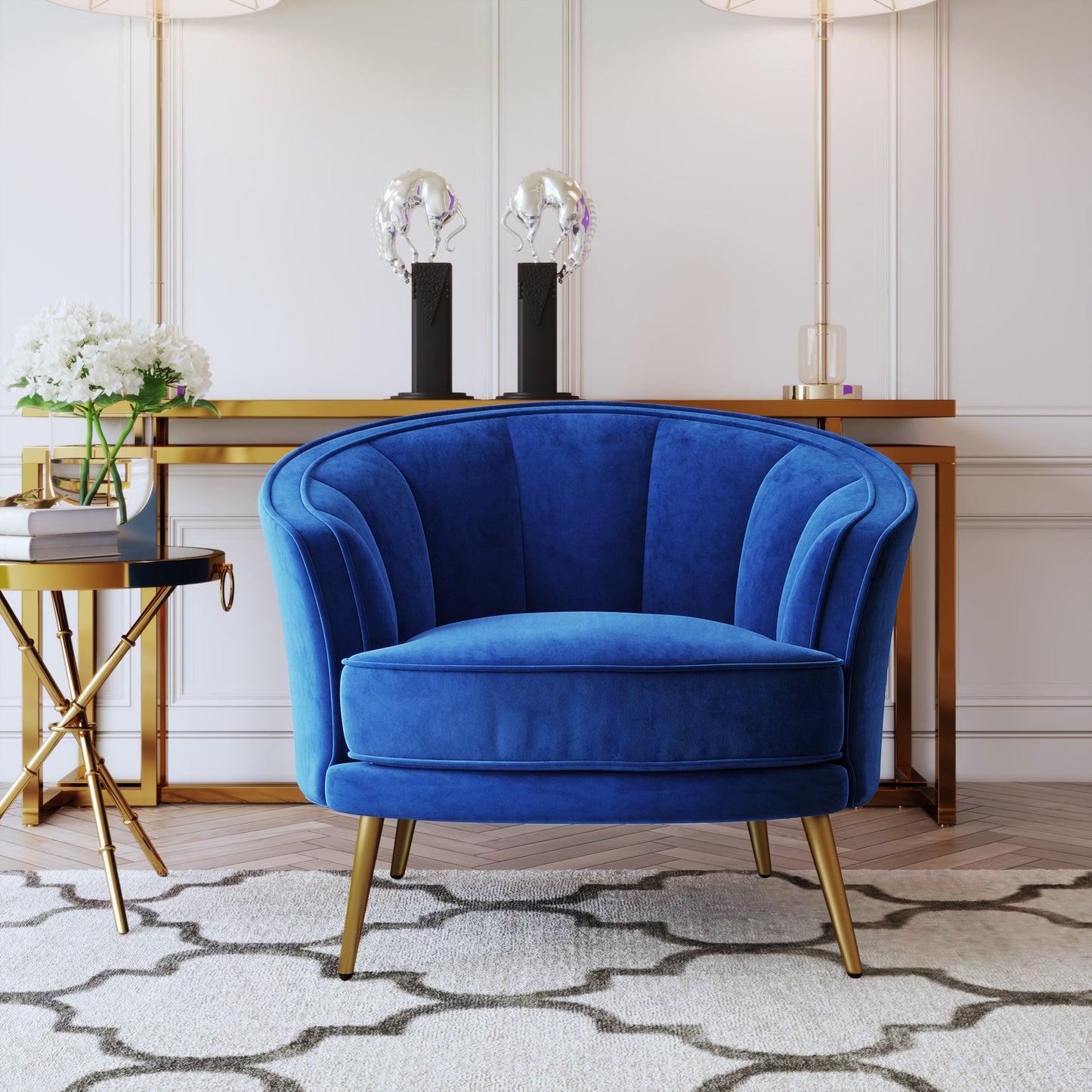 Modern Velvet Accent Barrel Chair Upholstered Armchair Blue - Demine Essentials