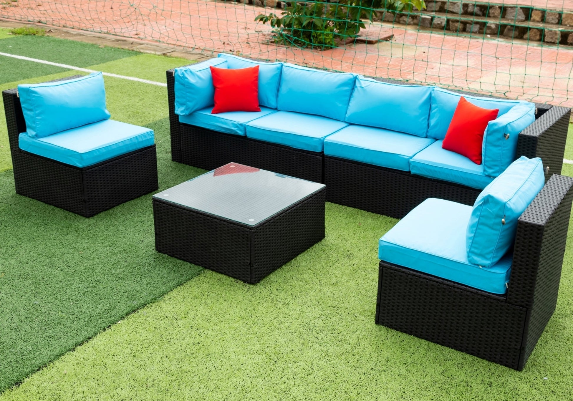 Sectional Outdoor Furniture Cushioned  U Sofa Set with 2 Pillow 5pc - Demine Essentials