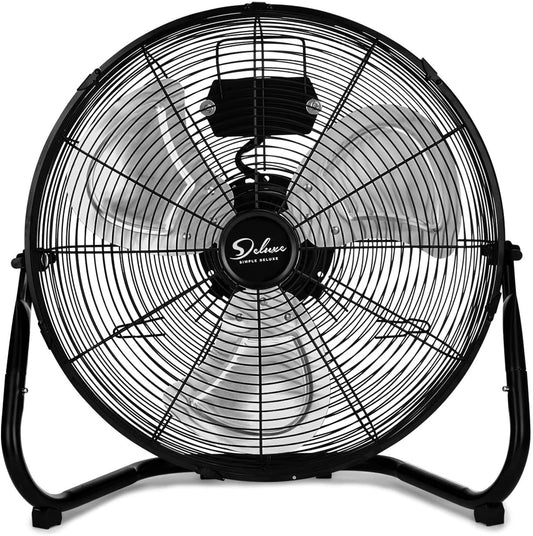 Simple Deluxe 18 Inch 3-Speed High Velocity Heavy Duty Metal Industrial Floor Fans Oscillating Quiet for Home Commercial, Residential, and Greenhouse Use, Outdoor/Indoor, Black - Demine Essentials