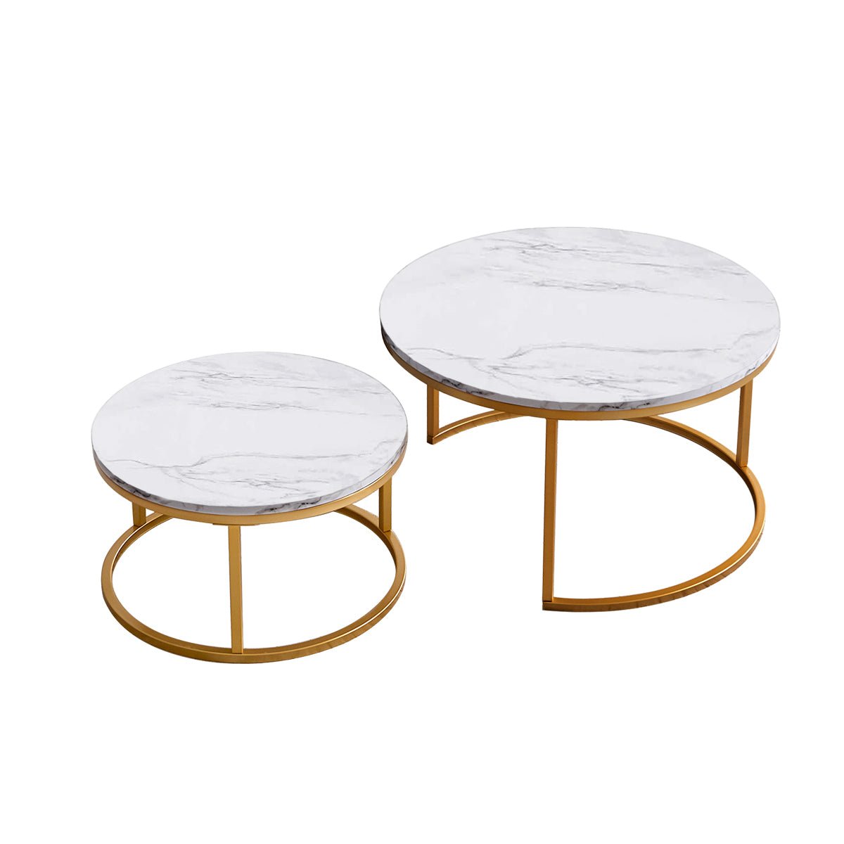 Modern Nesting coffee table,golden  metal frame with marble color top-31.5& - Demine Essentials