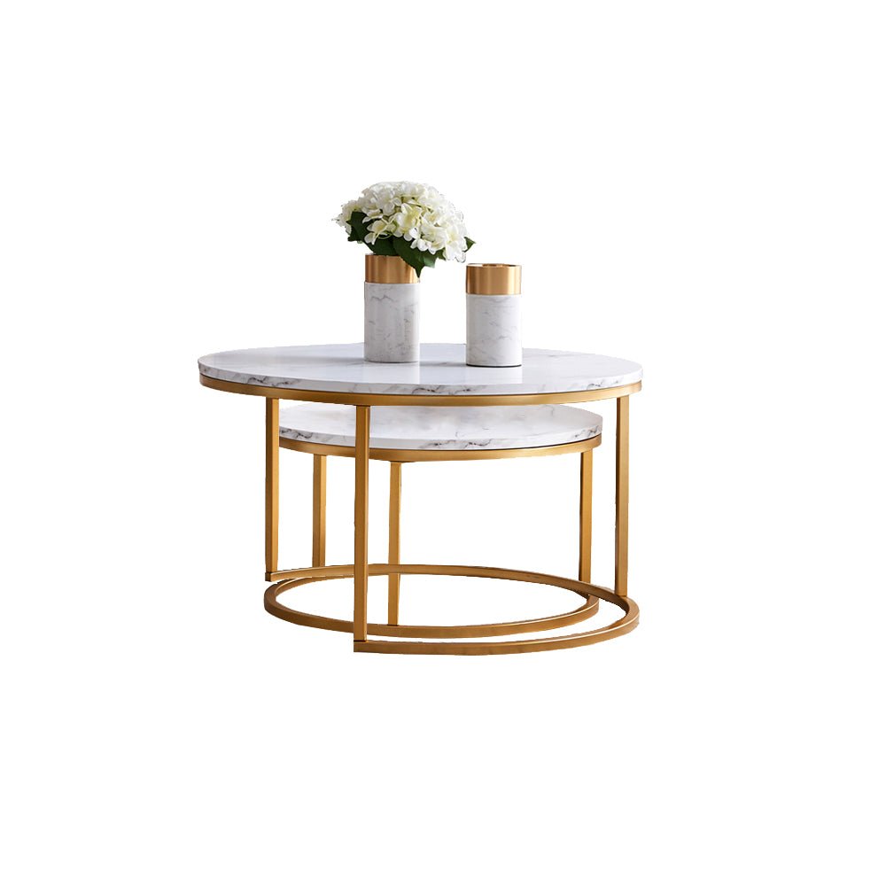 Modern Nesting coffee table,golden  metal frame with marble color top-31.5& - Demine Essentials