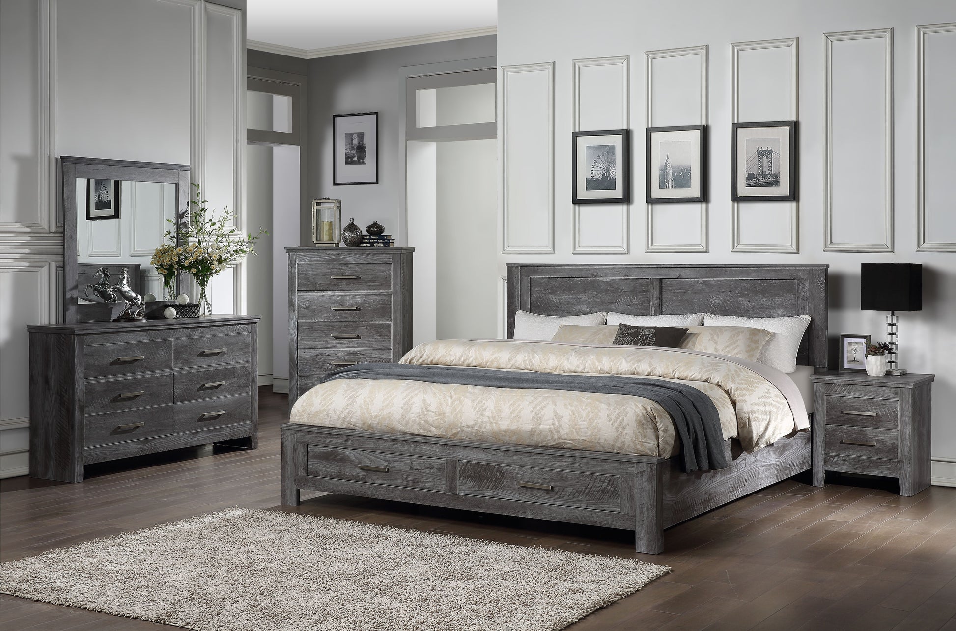 Vidalia Eastern King Bed w/Storage Rustic Gray Oak - Demine Essentials