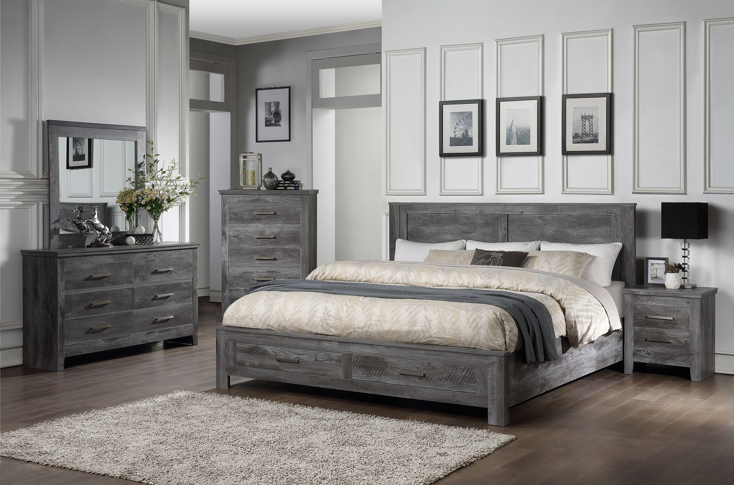 Vidalia Queen Bed w/Storage Rustic Gray Oak - Demine Essentials