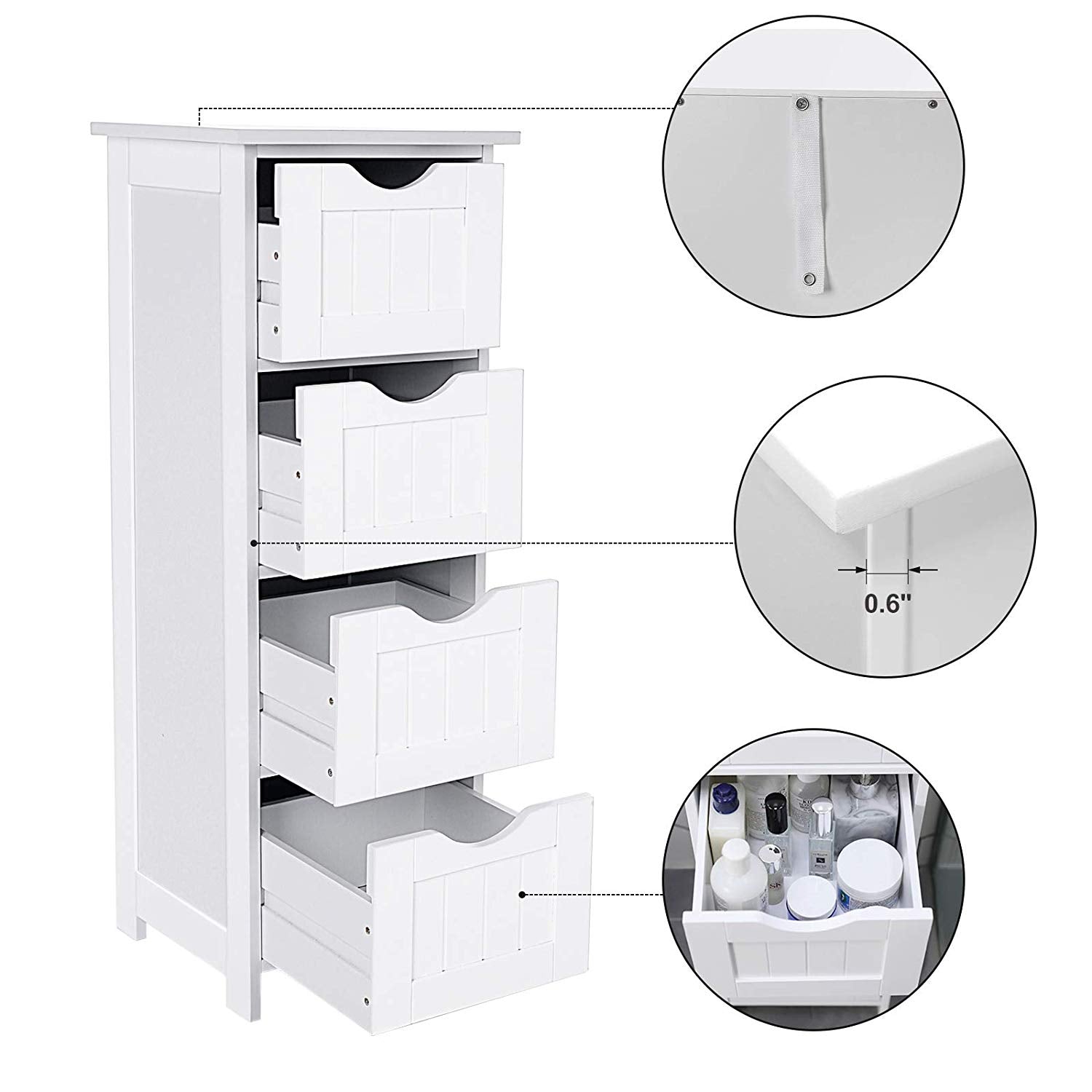 White Bathroom Storage Cabinet with Drawers - Demine Essentials
